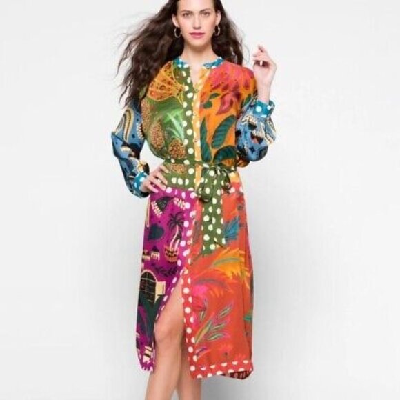 FARM Rio Dresses & Skirts - NWT Farm Rio  Earth Rainbow Button Shirtdress M